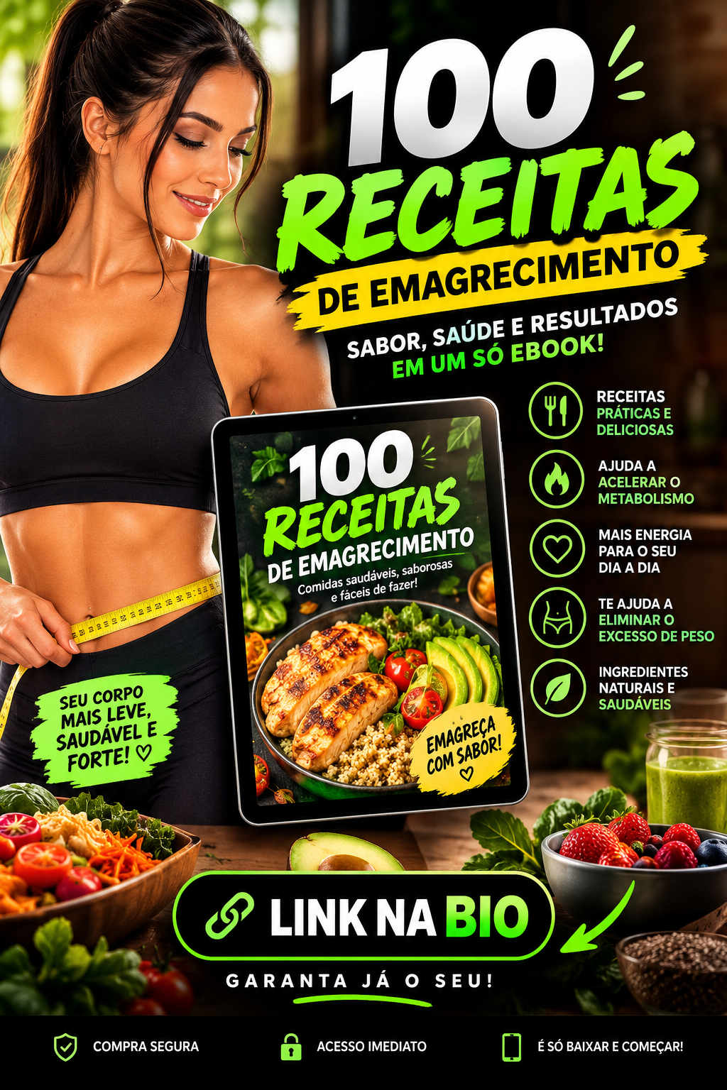 Apresentação do e-book 100 Receitas de Emagrecimento enviado pelo responsável pela oferta